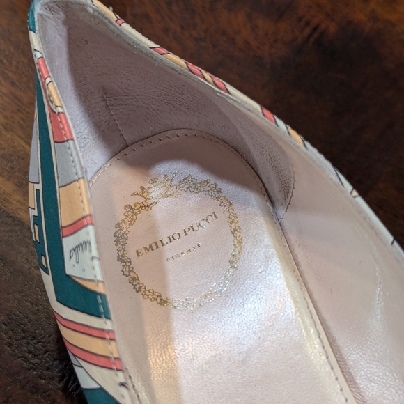Rare Emilio Pucci leather pumps Peep Toe Art Deco Size 40 Signature Pattern - Picture 5 of 13